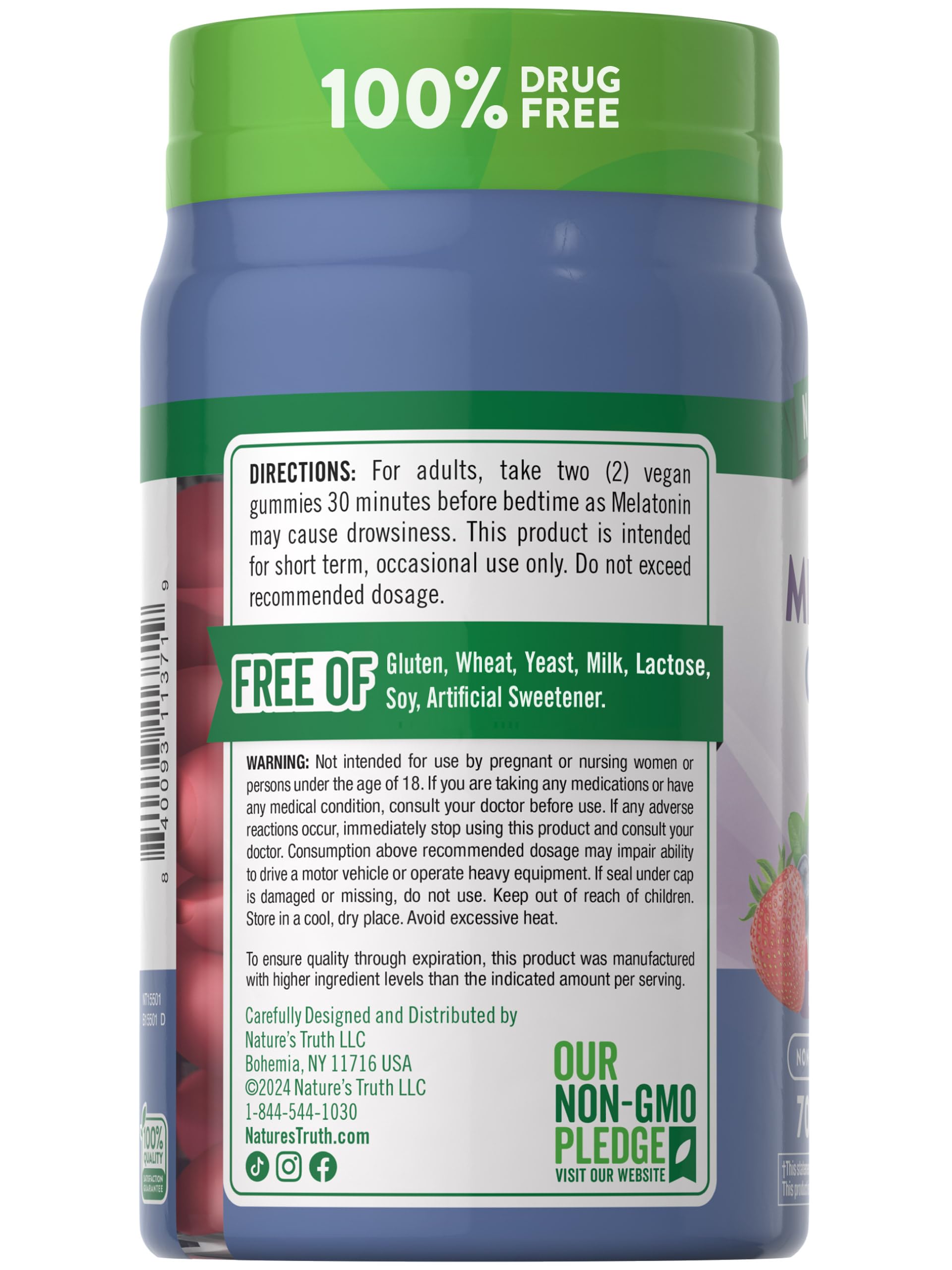 Nature's Truth Melatonin 10mg Gummies 70 count bottle with berry flavor theme