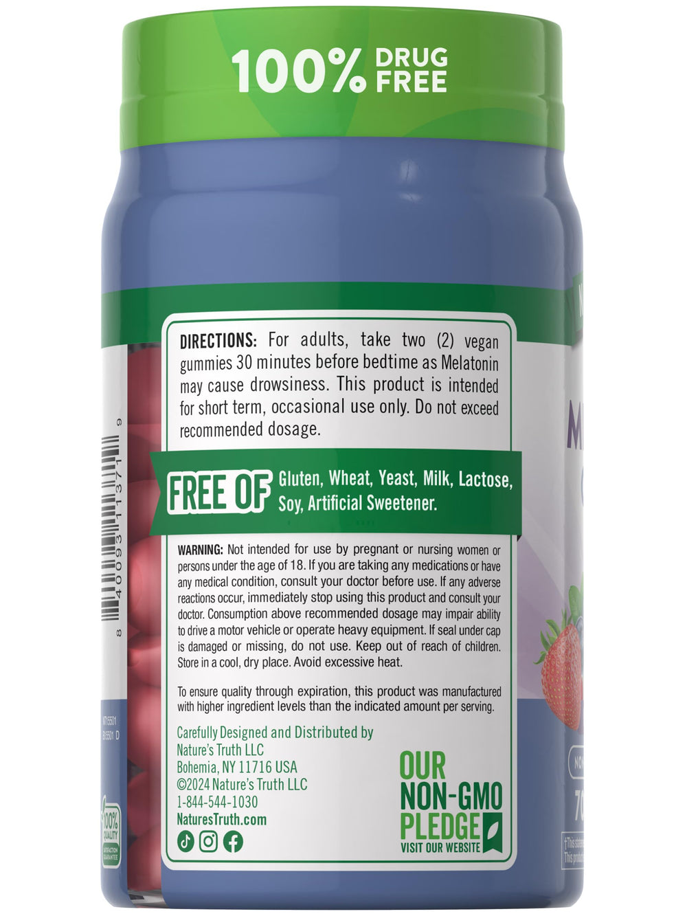 Nature's Truth Melatonin 10mg Gummies 70 count bottle with berry flavor theme