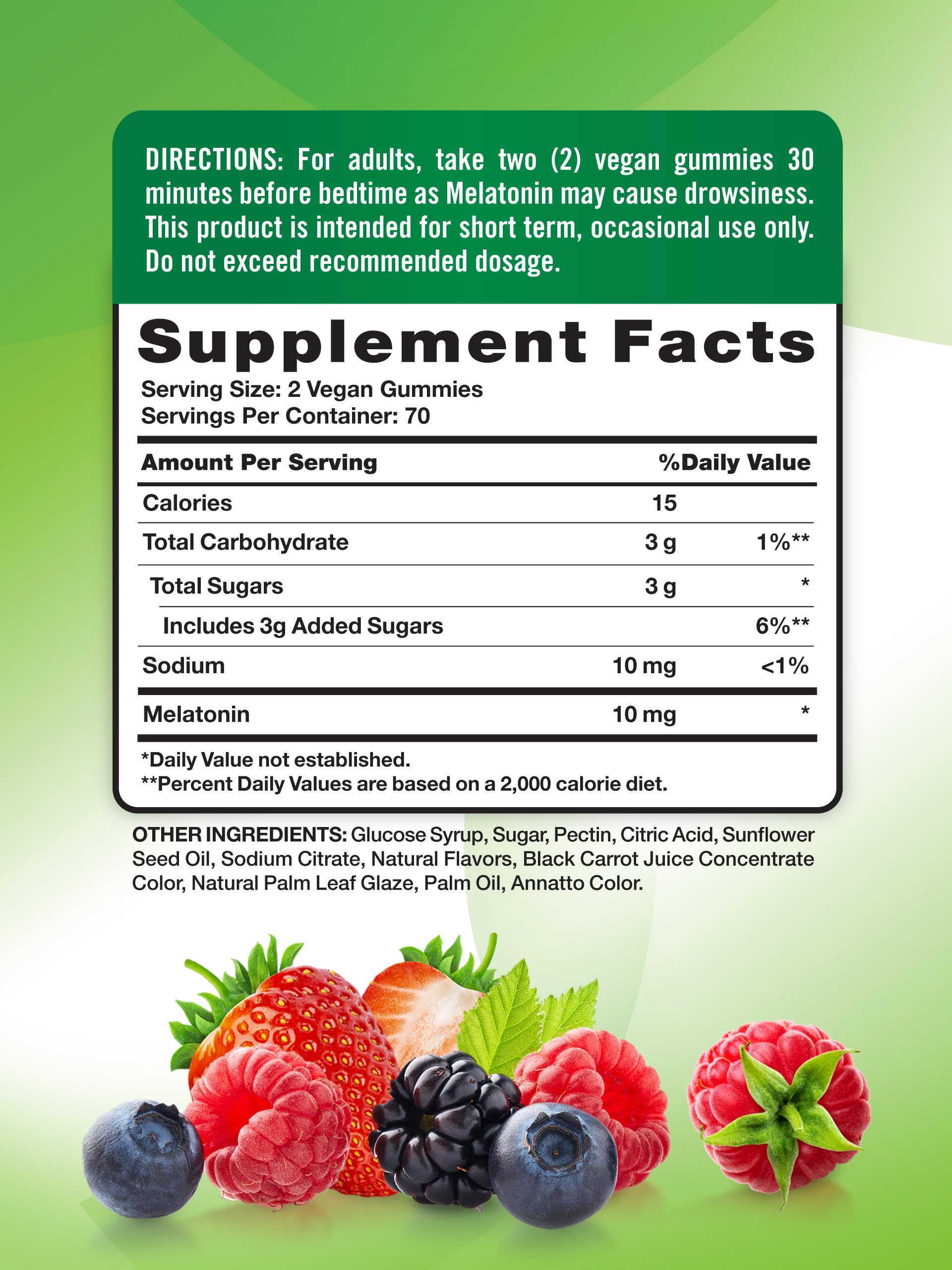 Back view of Nature's Truth Melatonin Gummies Berry bottle