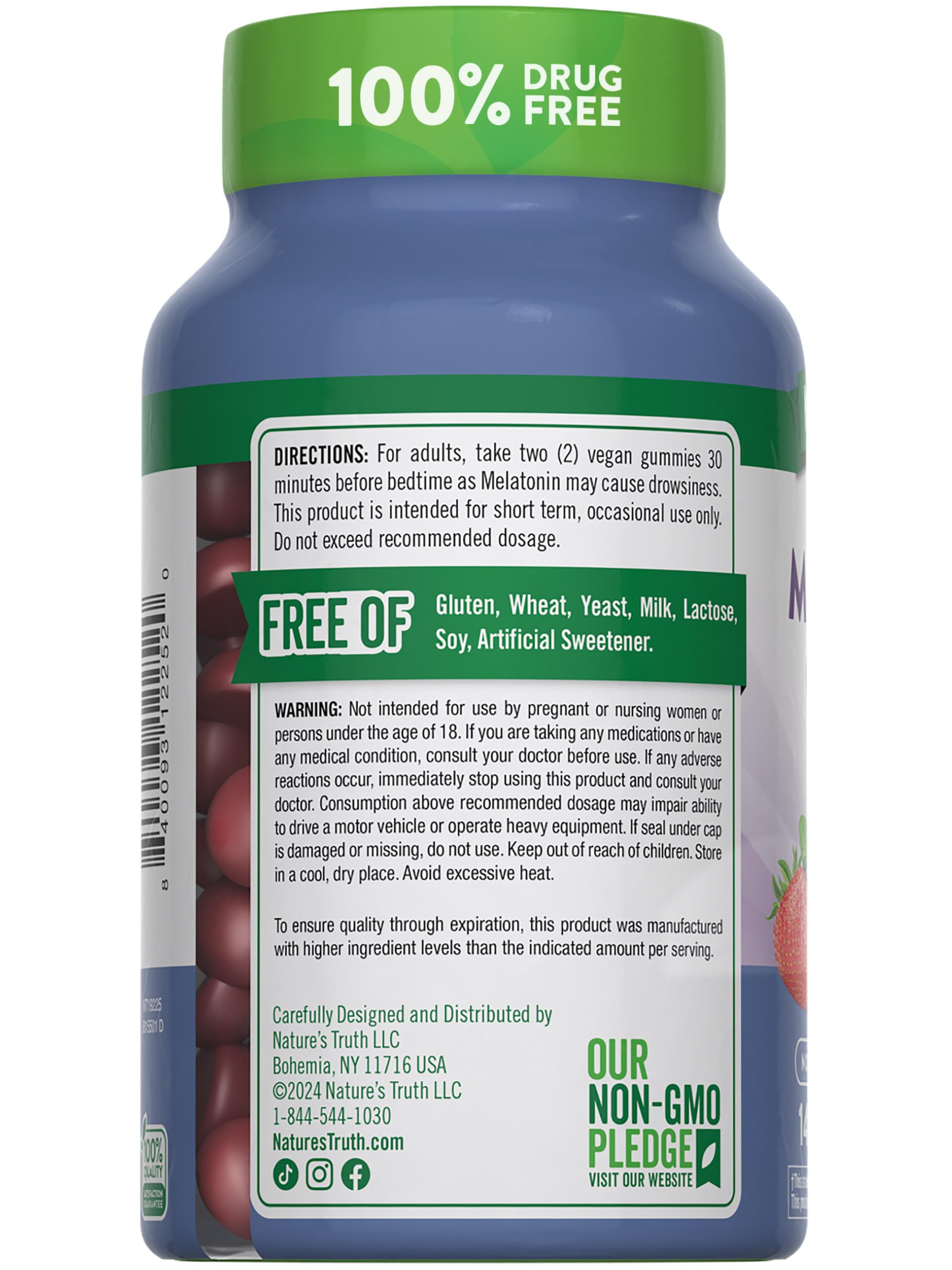 Side packaging view of Nature's Truth Melatonin Gummies Berry pack