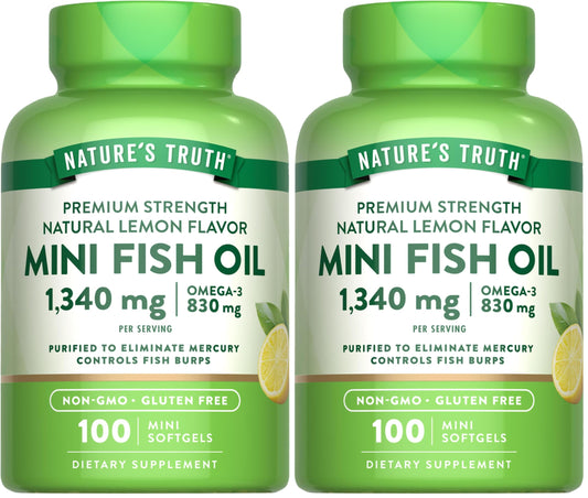 Nature's Truth Mini Fish Oil Omega-3 lemon flavor bottle front view