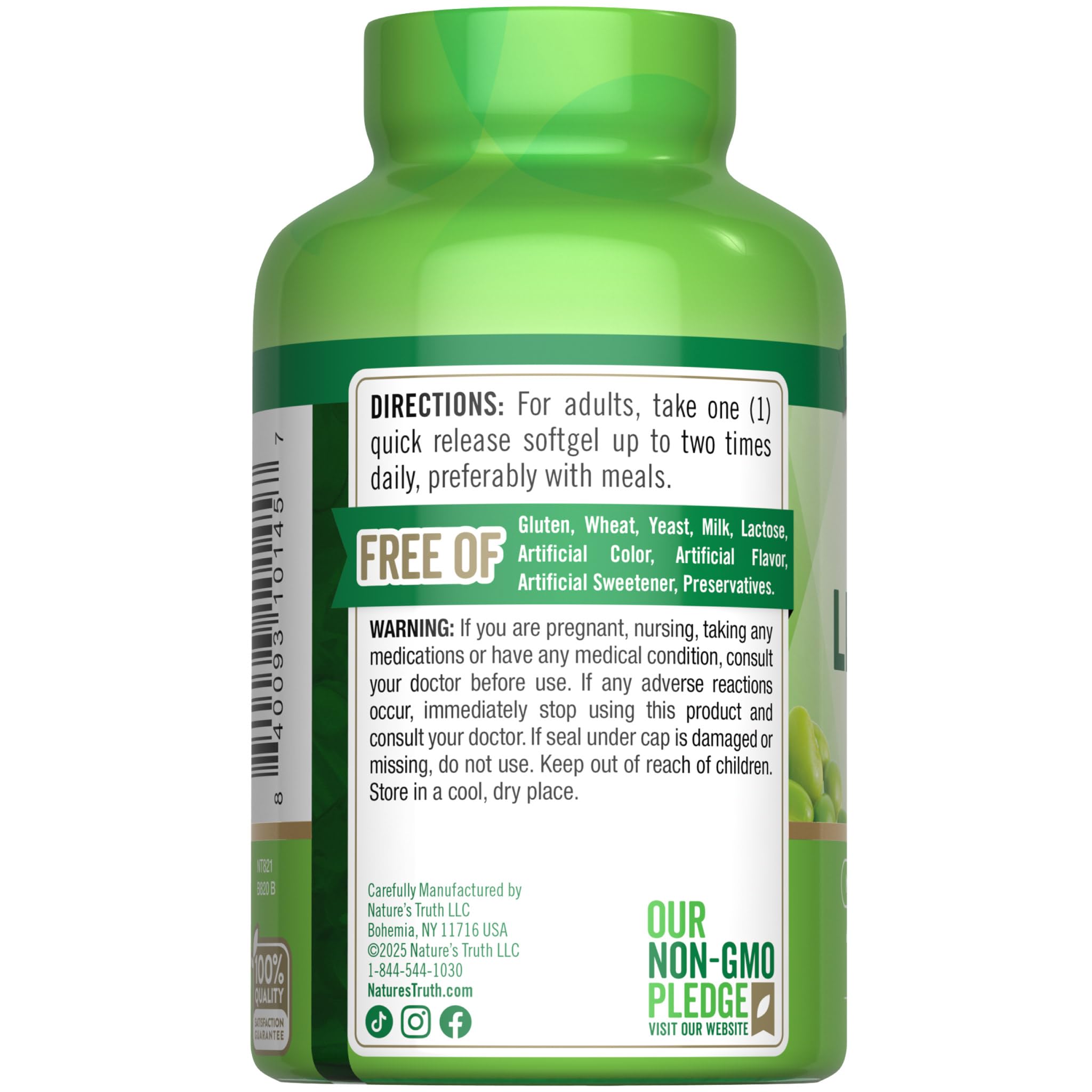 Supplement facts for Nature's Truth Ultra Soy Lecithin 1200 mg
