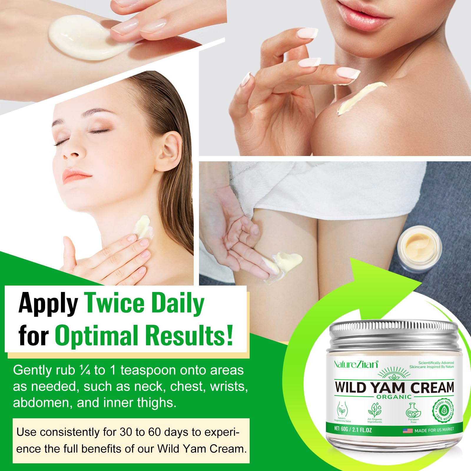 Nature Ziran Wild Yam Cream hand massage demonstrates quick absorption and soothing relief.