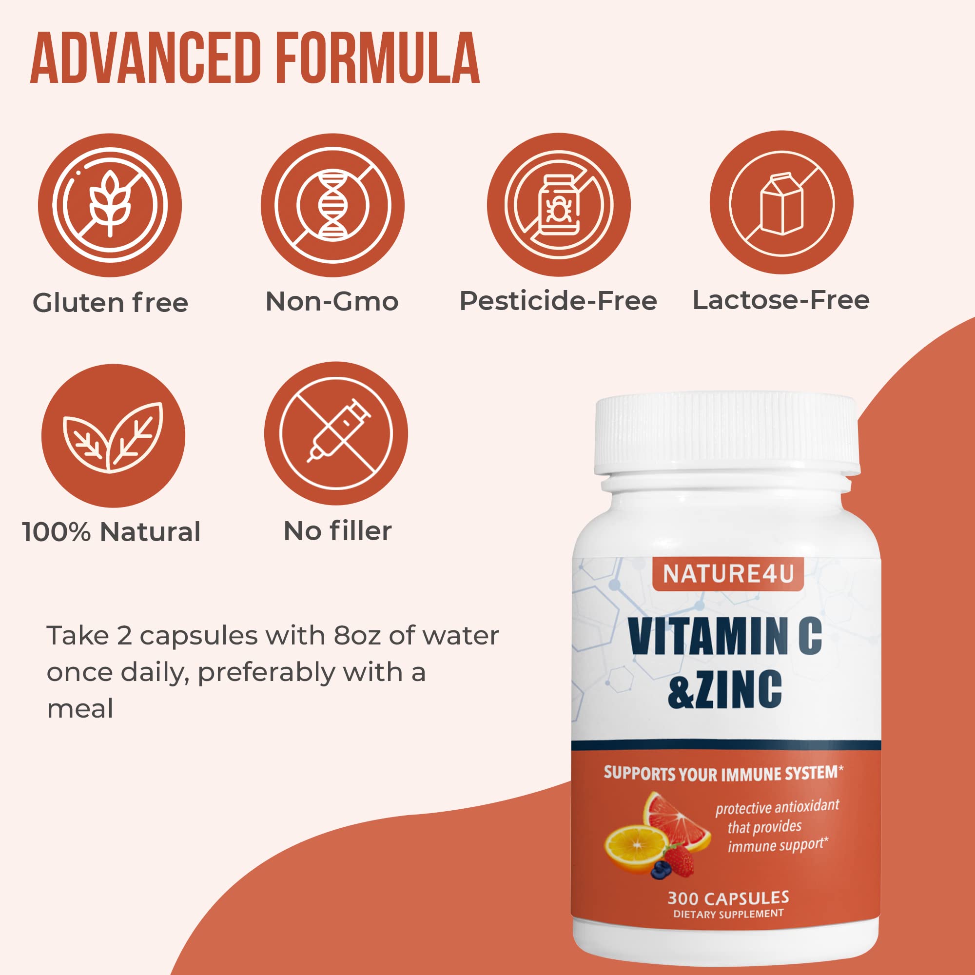 Vitamin C bottle showing 300 capsules count