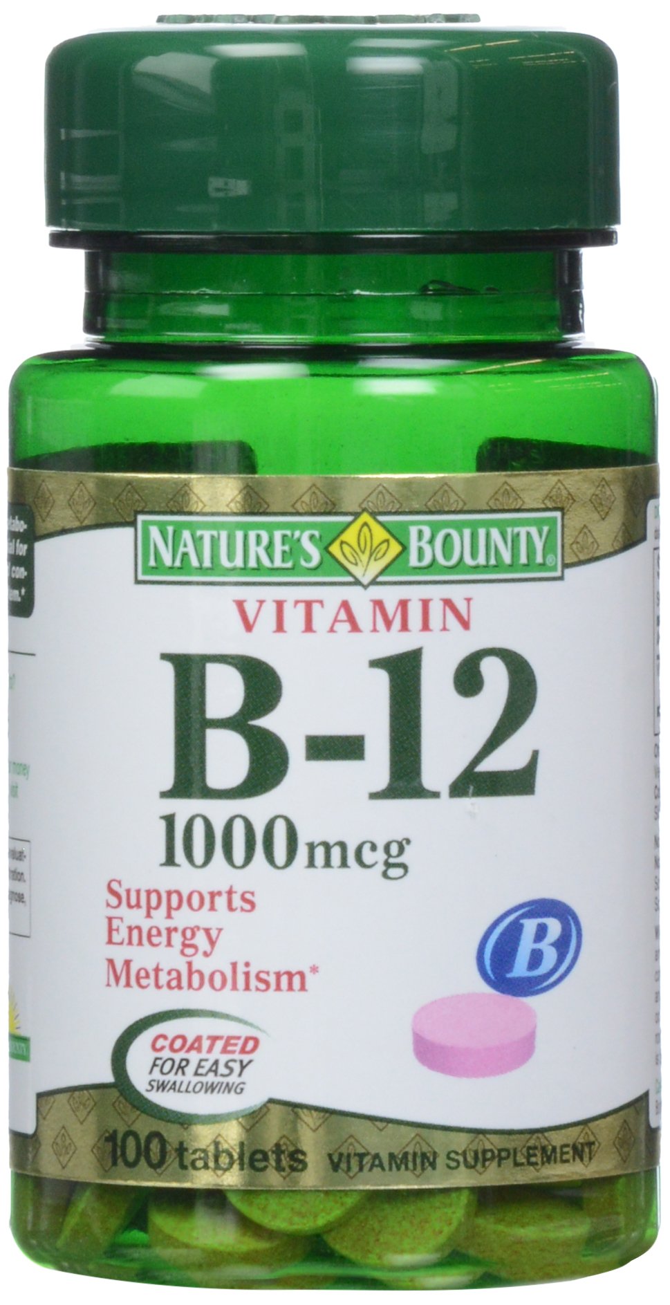 Front view of Nature's Bounty Vitamin B-12 1000 mcg tablets bottle
