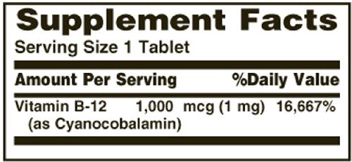 Side view of Nature's Bounty Vitamin B-12 1000 mcg tablets bottle