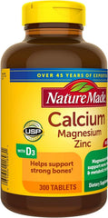 Side view of Nature Made Calcium Magnesium Zinc with Vitamin D 300-count bottle