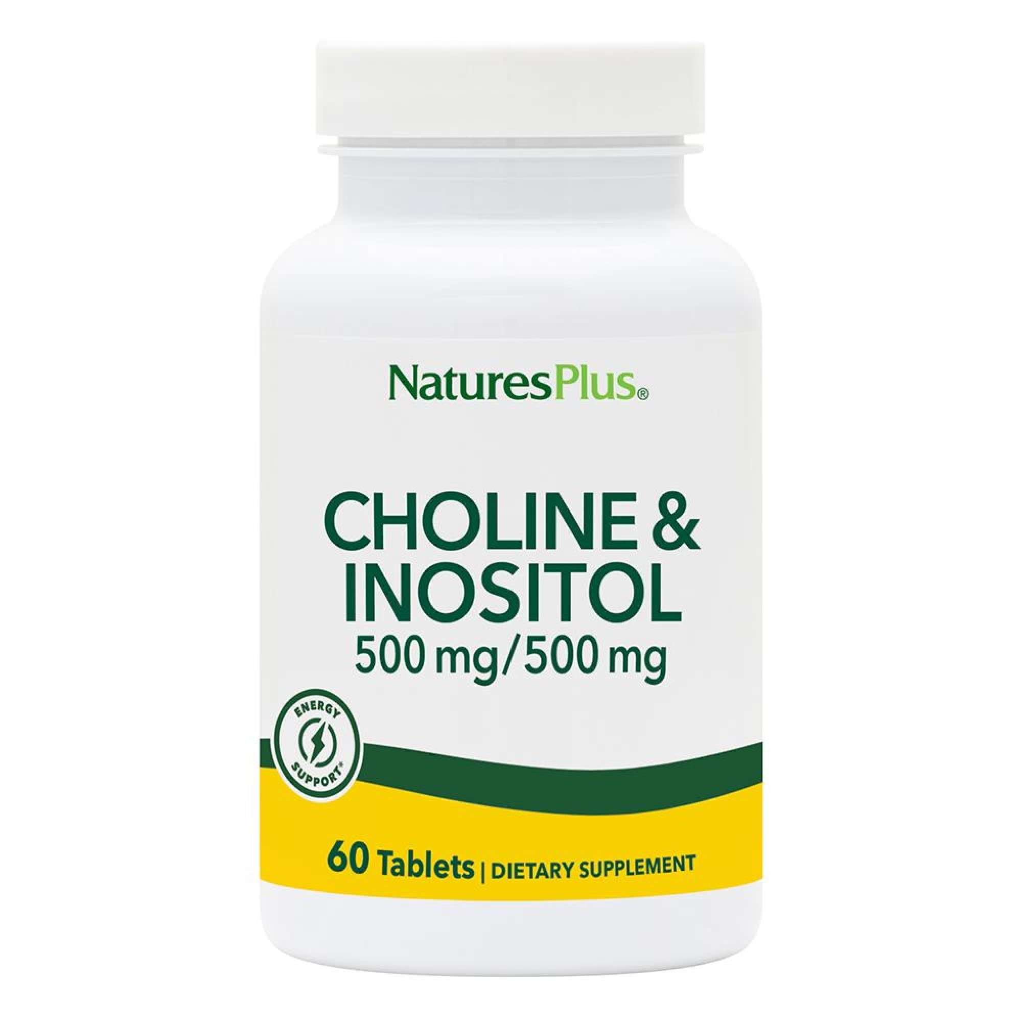 Natures Plus Choline & Inositol 60 vegetarian tablets front view