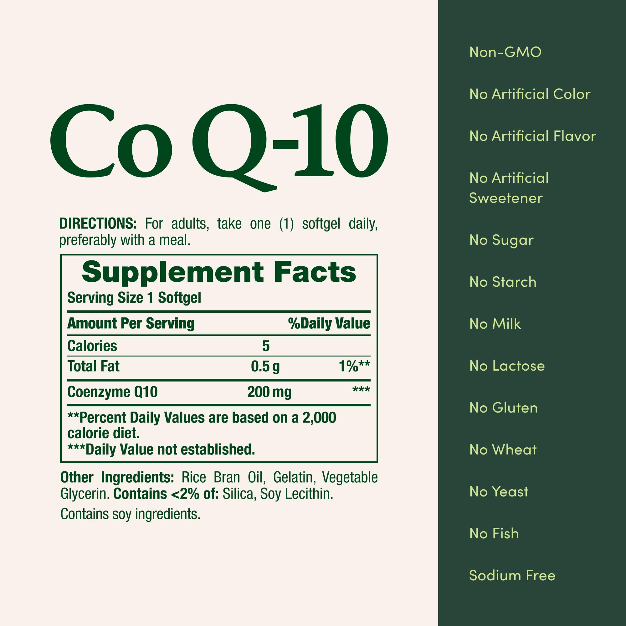 Nature's Bounty CoQ-10 Q-Sorb 200 mg bottle – back panel