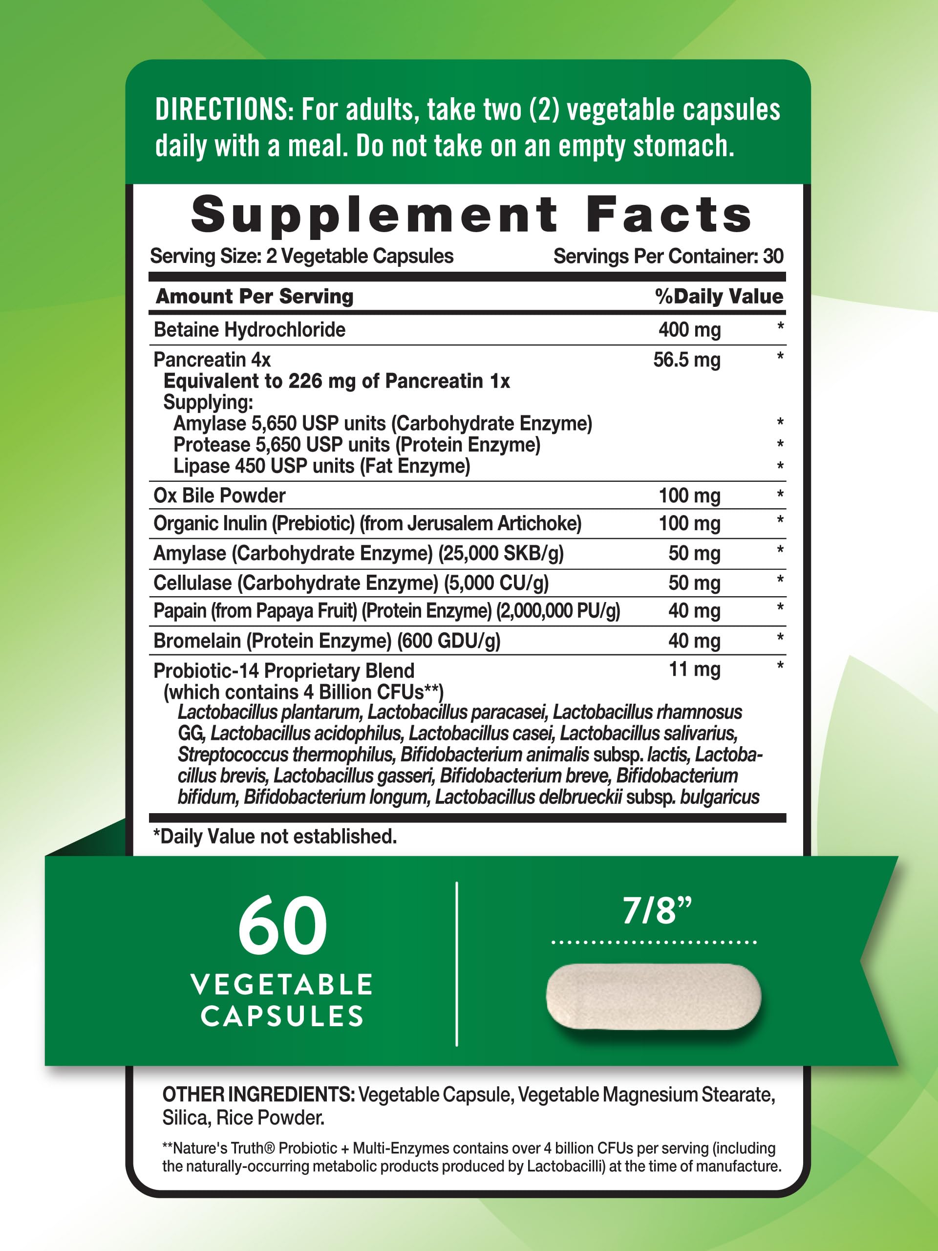Graphic illustrating 14 probiotic strains and 4 Billion CFU per serving