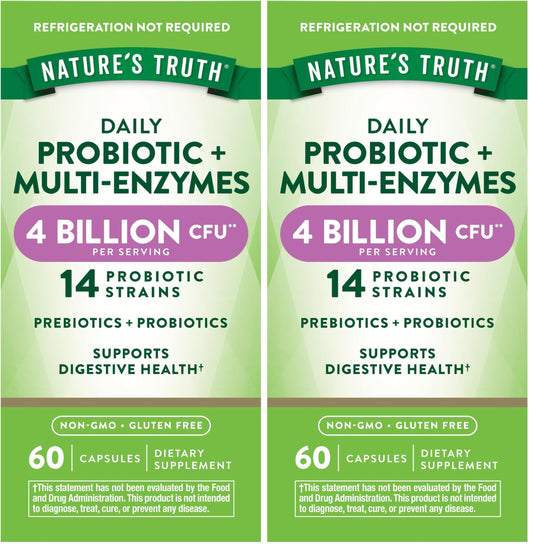 Nature's Truth Probiotics with Enzymes bottle front showing 60 capsules (Pack of 2)