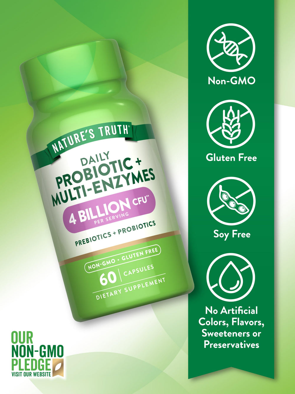 Gluten-free and Non-GMO badges on Nature's Truth packaging