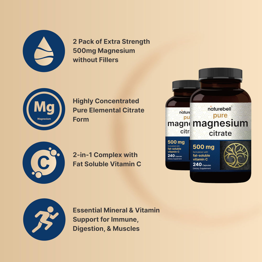 Two NatureBell magnesium citrate 500mg bottles