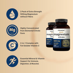 Two NatureBell magnesium citrate 500mg bottles