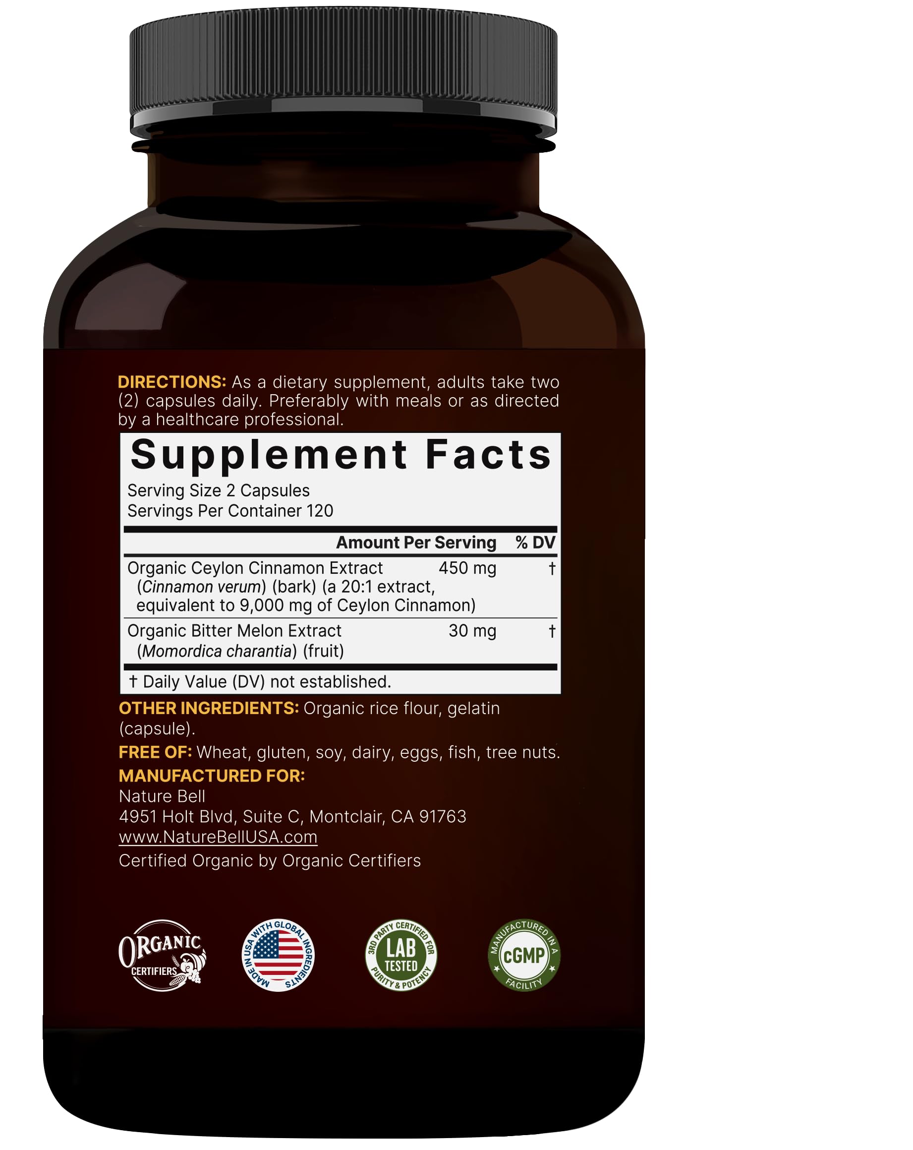 Non-GMO and gluten-free certification icons on the label
