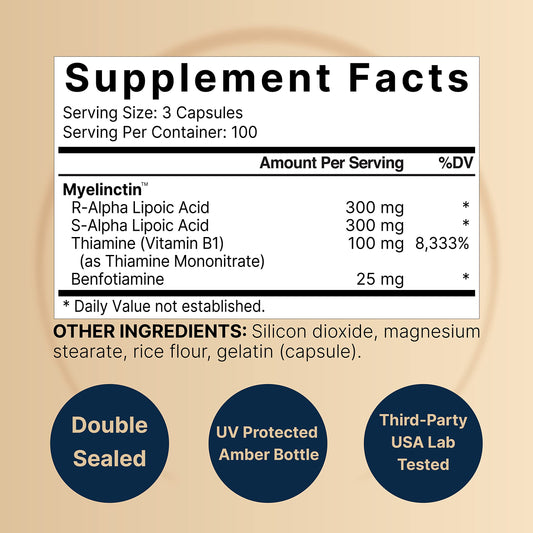 Close up of Myelinctin formula text on NatureBell bottle