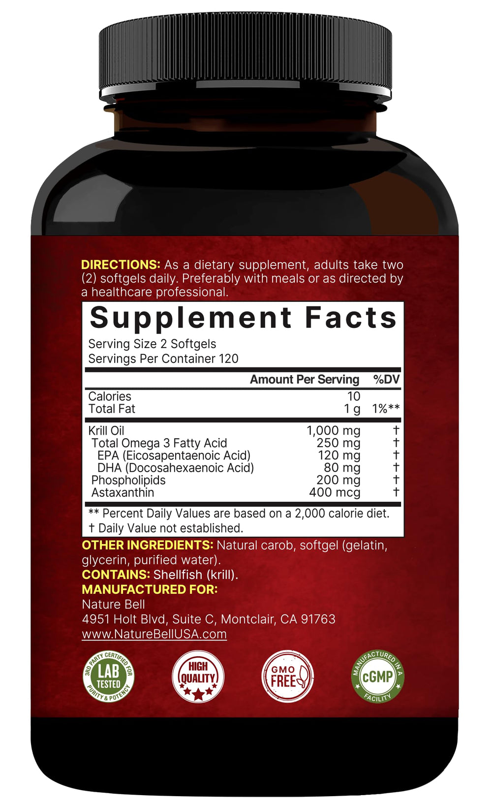 Third-party lab testing seal on NatureBell krill oil