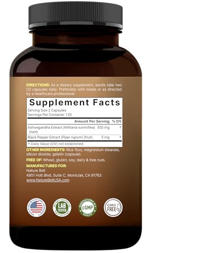 Ashwagandha root extract with added black pepper ingredient profile