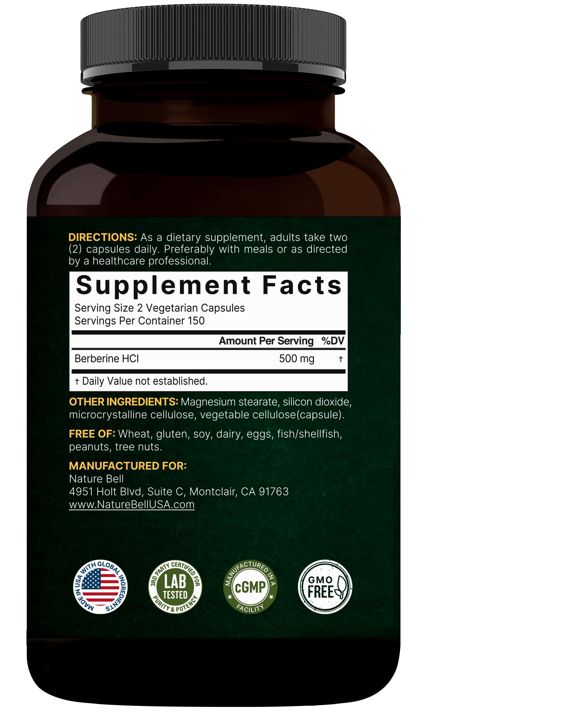 Vegan plant-based berberine capsules ready for ingestion