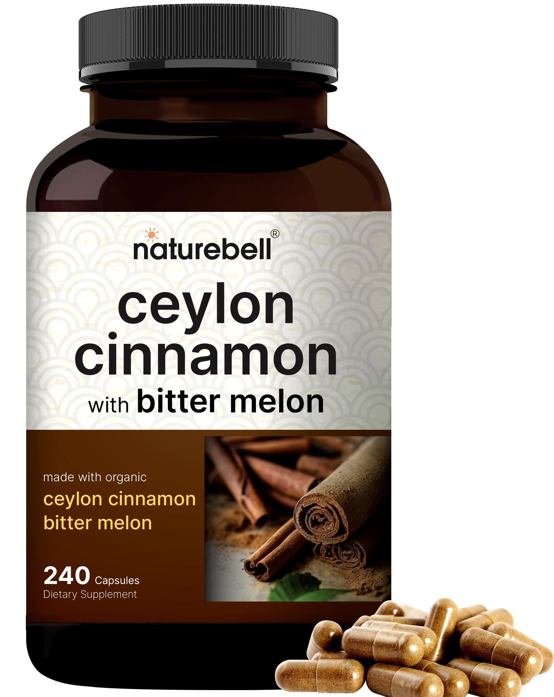 NatureBell Ceylon Cinnamon per serving bottle and capsules