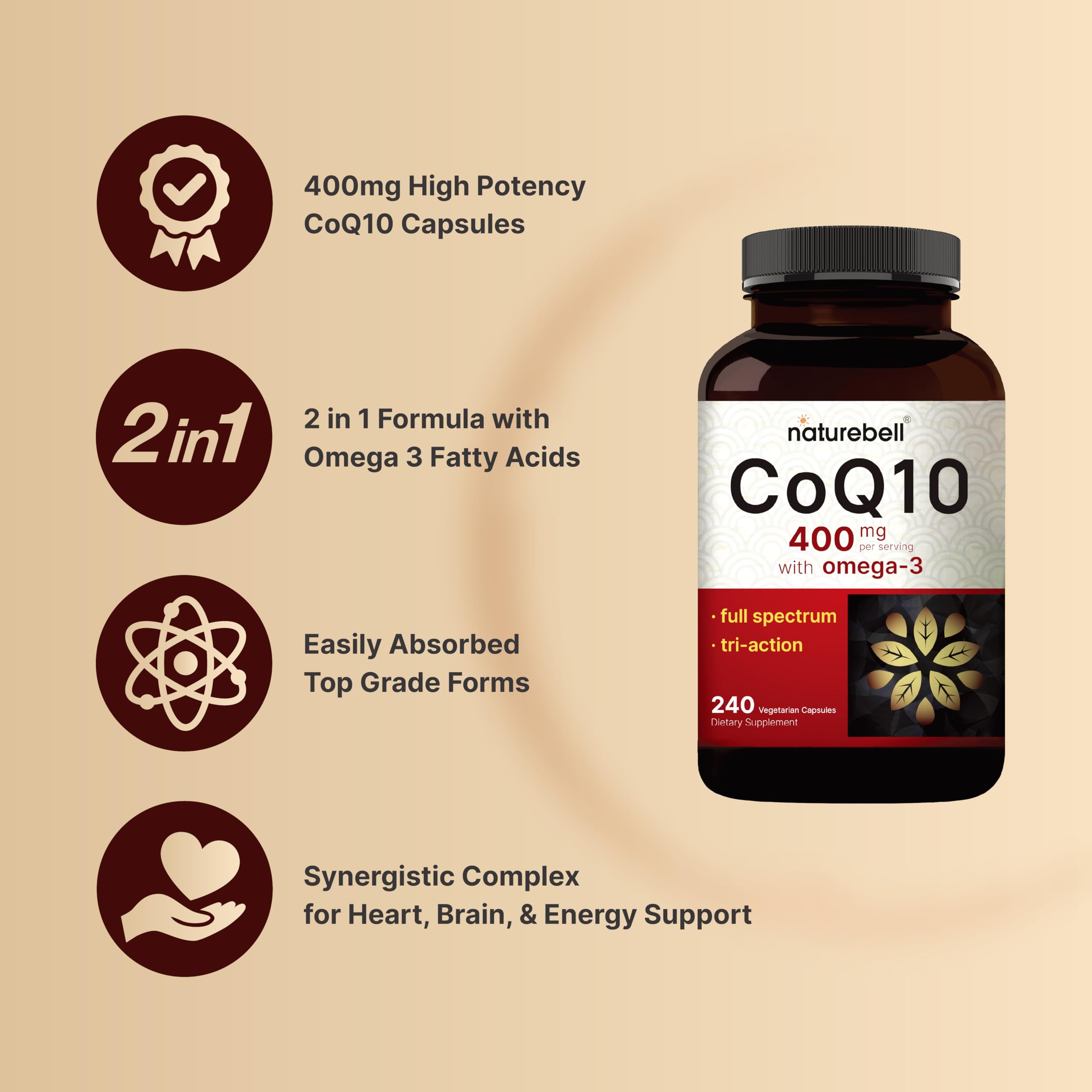 NatureBell CoQ10 Omega-3 supplement facts label