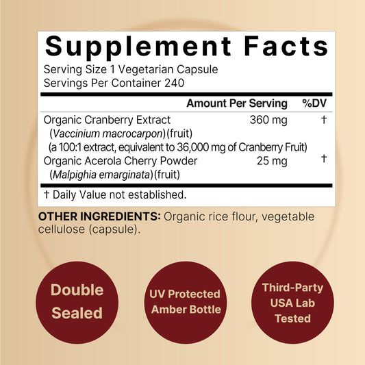 Cranberry extract 100:1 with acerola in vegetarian capsules