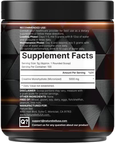 Serving scoop of NatureBell creatine monohydrate powder