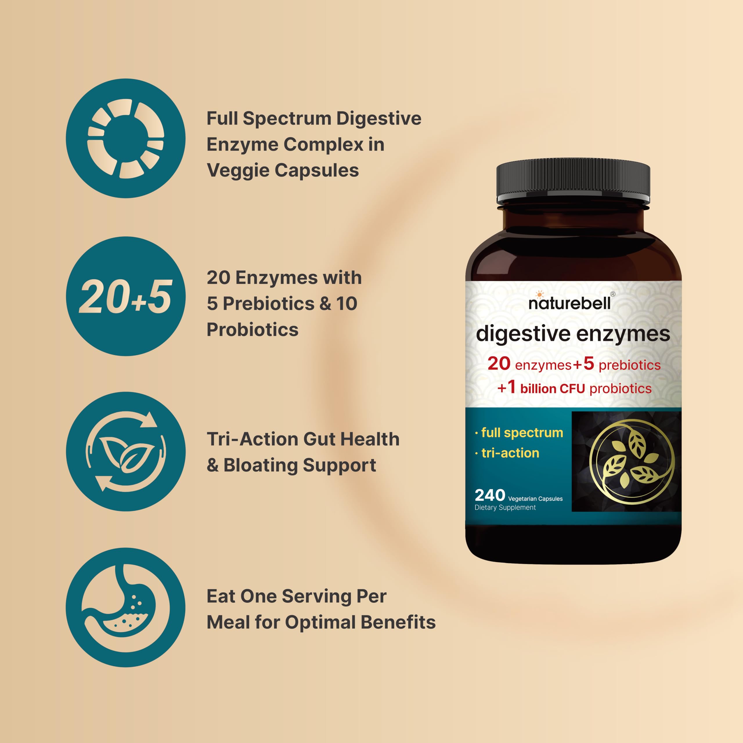 Vegan and non-GMO icons for NatureBell Digestive Enzymes