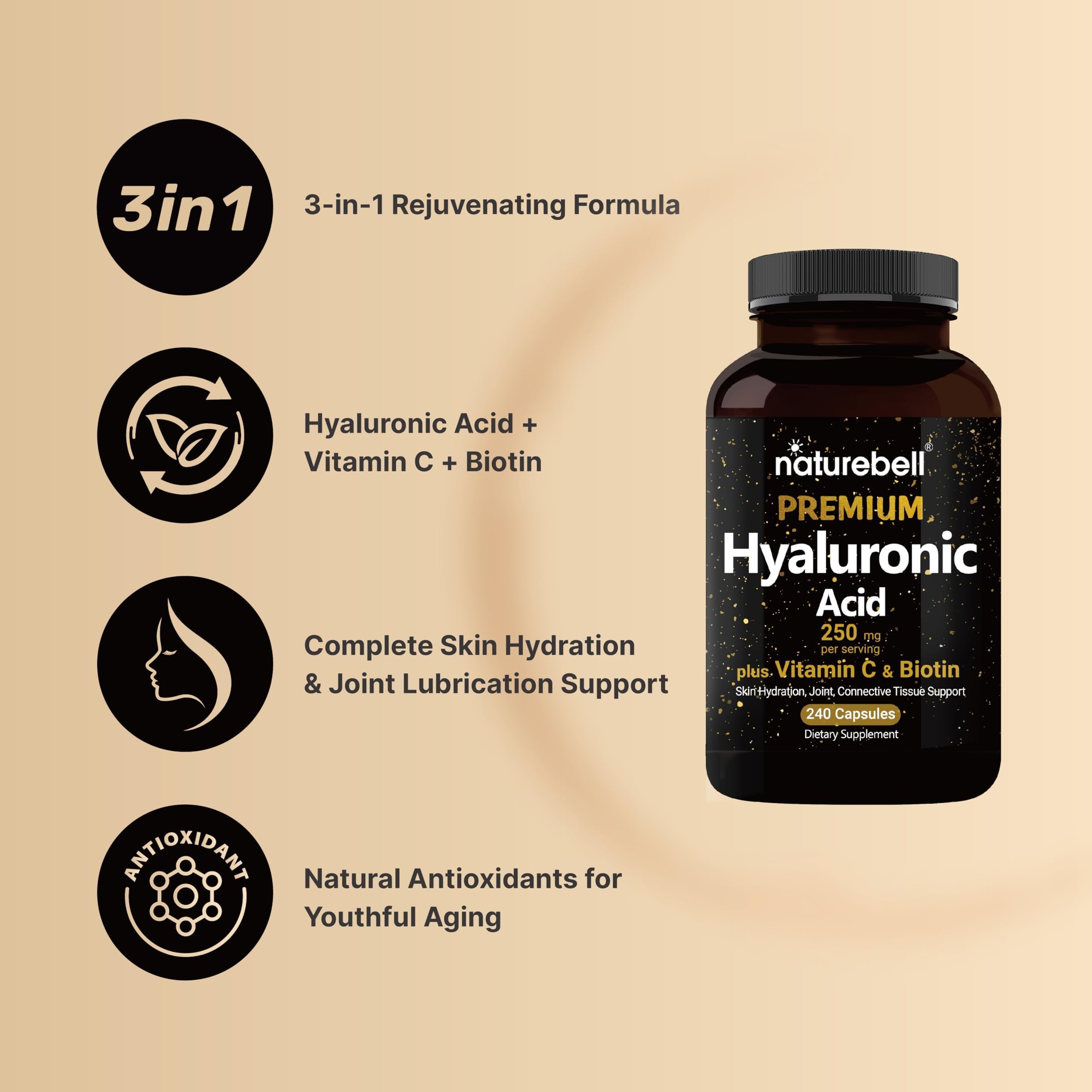 NatureBell Hyaluronic Acid 250mg nutrition facts panel