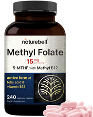 NatureBell L-Methylfolate 15mg bottle - front view with 240 veggie capsules