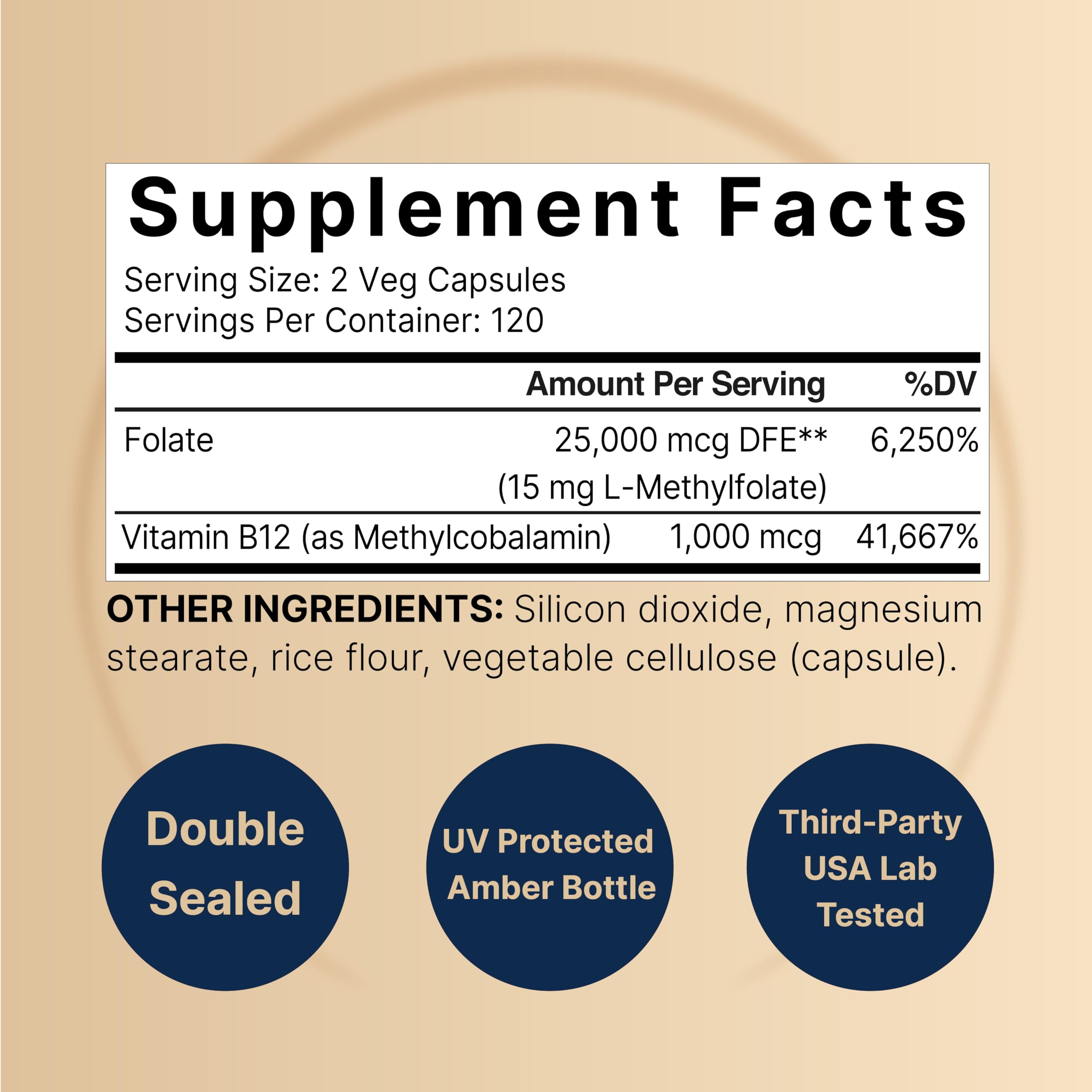 Label close-up showing 5-MTHF with Methyl B12 1000mcg