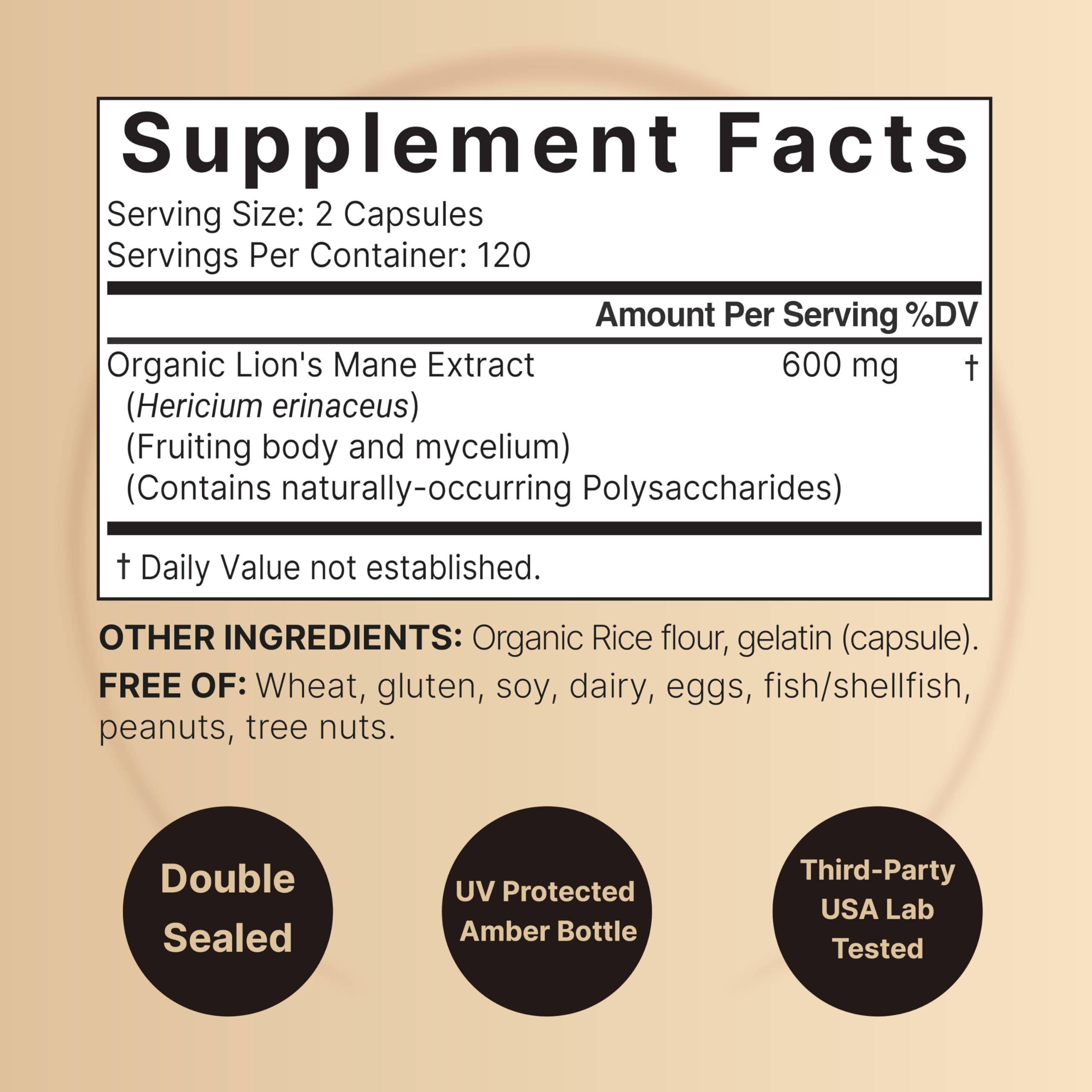 NatureBell Lion's Mane capsules bottle side view