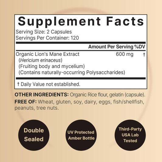 NatureBell Lion's Mane capsules bottle side view