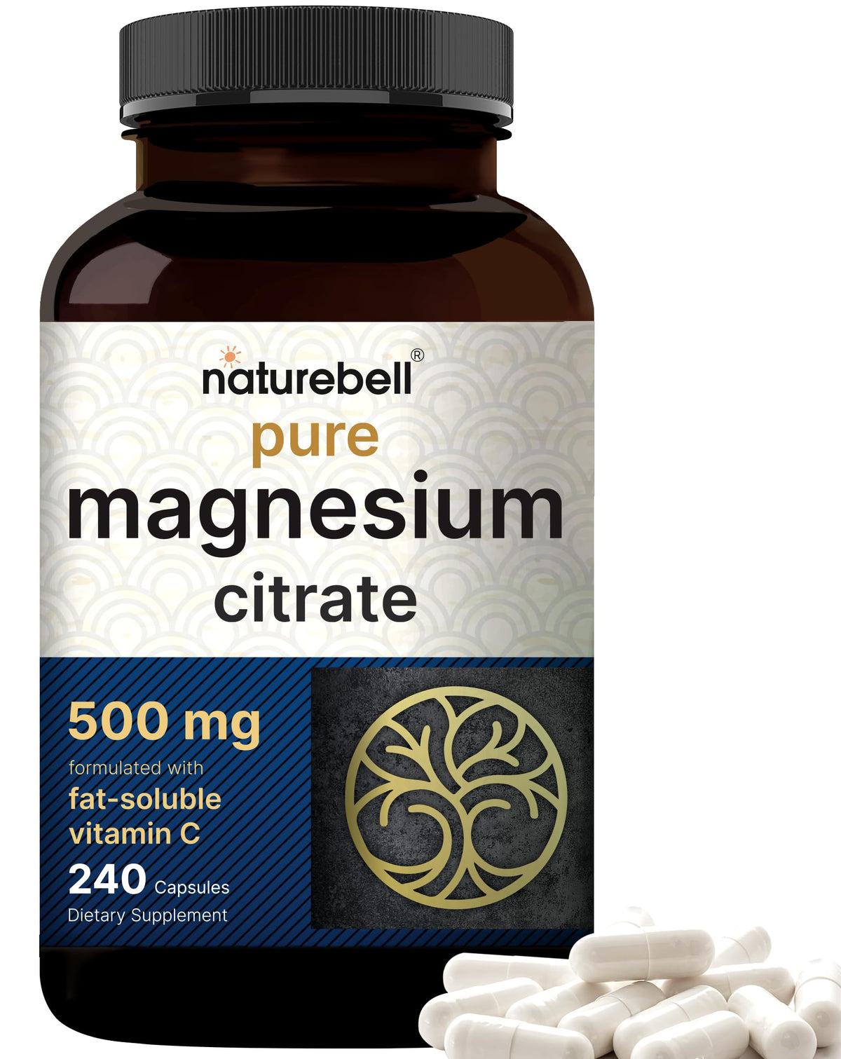 NatureBell magnesium citrate 500mg bottle with 240 capsules