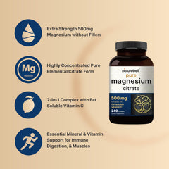 Back label of NatureBell magnesium citrate bottle showing supplement facts