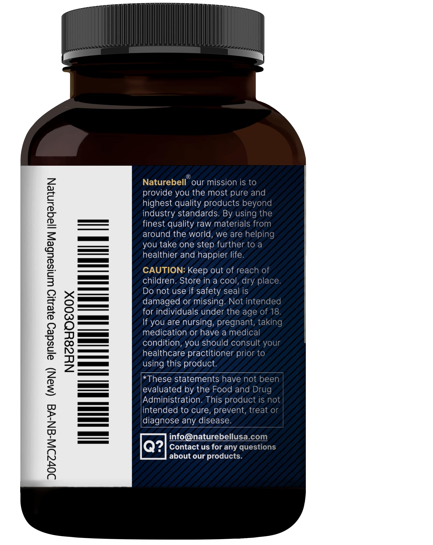 Serving size guide for NatureBell magnesium citrate 3 capsules per serving