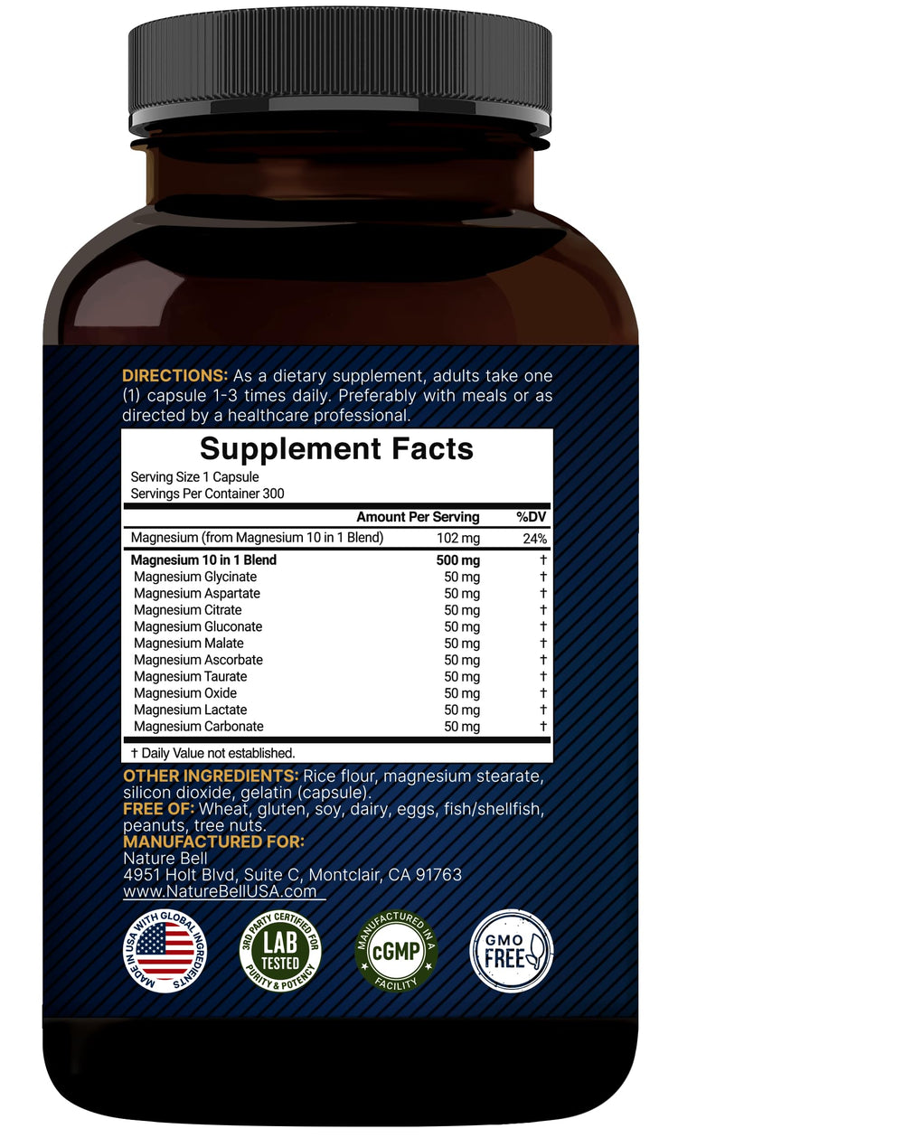 Infographic note about a 300-capsule supply and one-per-day serving