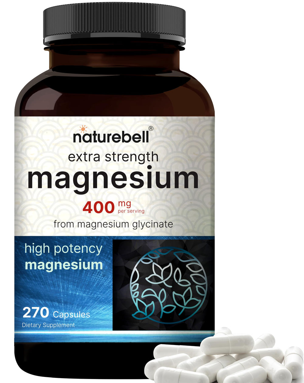 NatureBell Magnesium Glycinate 400mg bottle with 270 capsules
