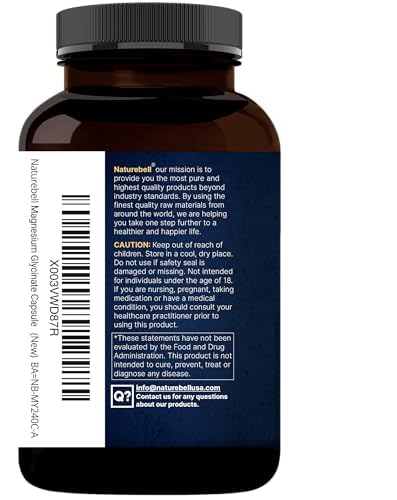 Close-up of NatureBell Magnesium Glycinate 500mg vegetarian capsules