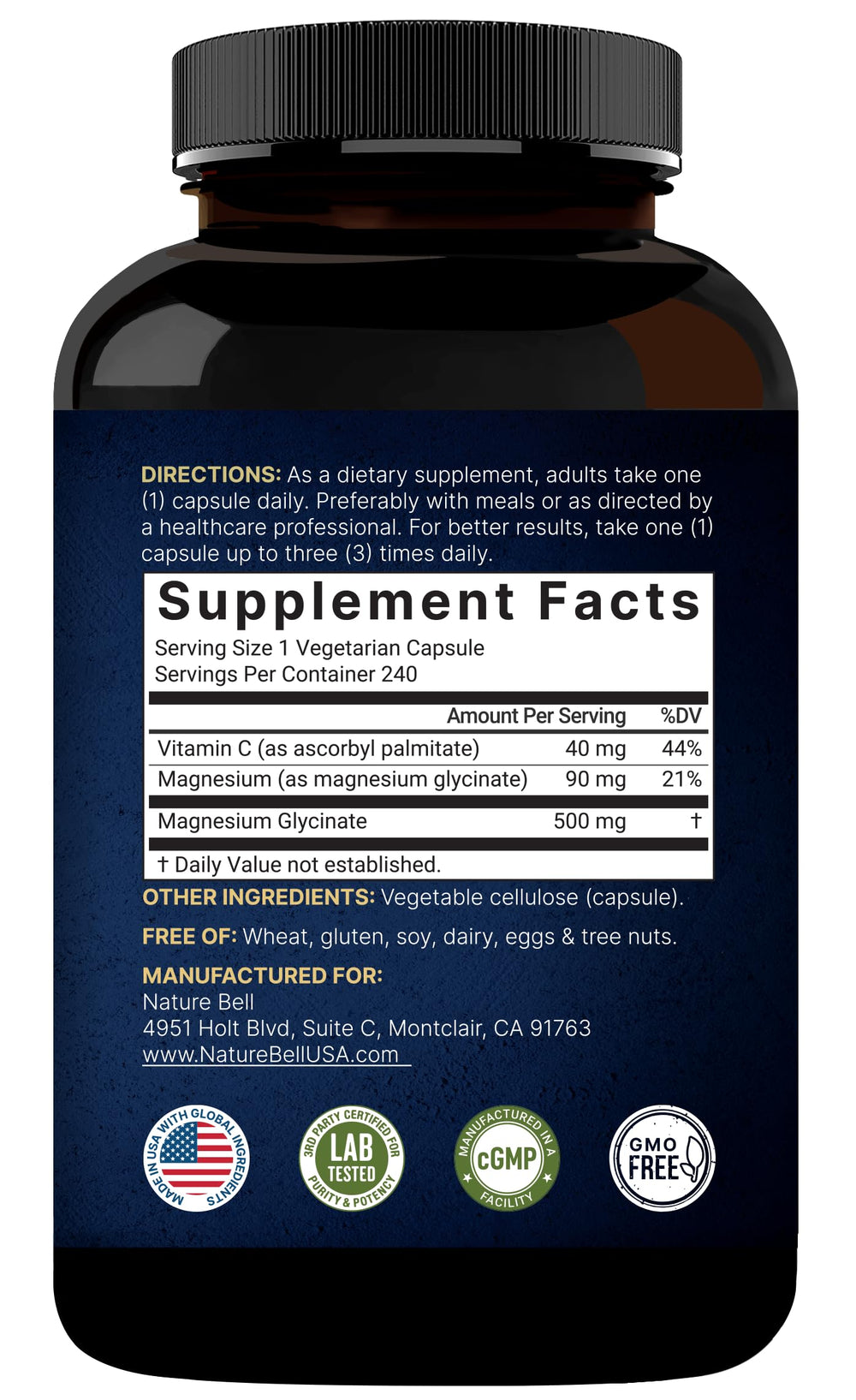 Close-up of NatureBell Magnesium Glycinate 500mg capsules