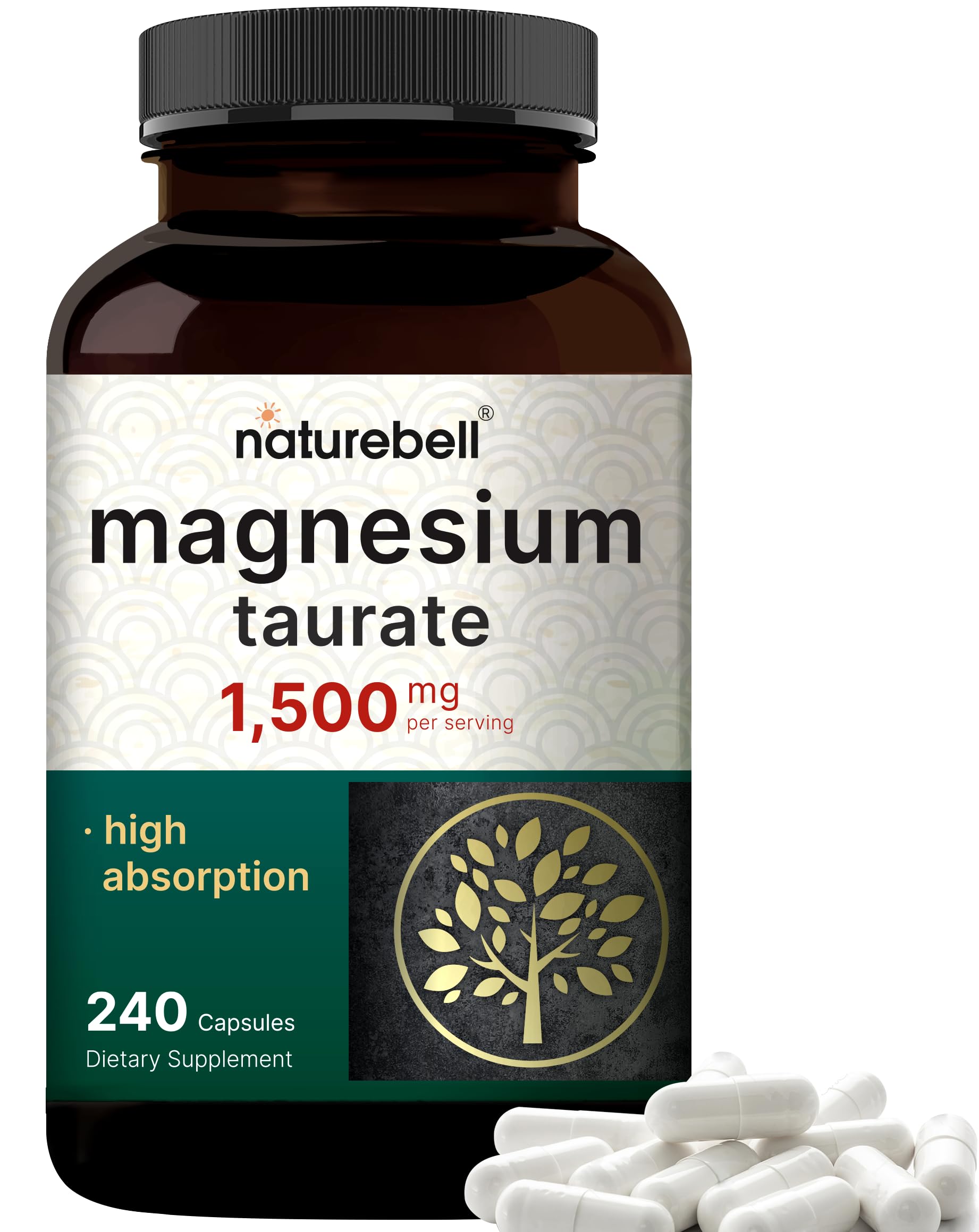 NatureBell Magnesium Taurate 1,500mg bottle with 240 capsules