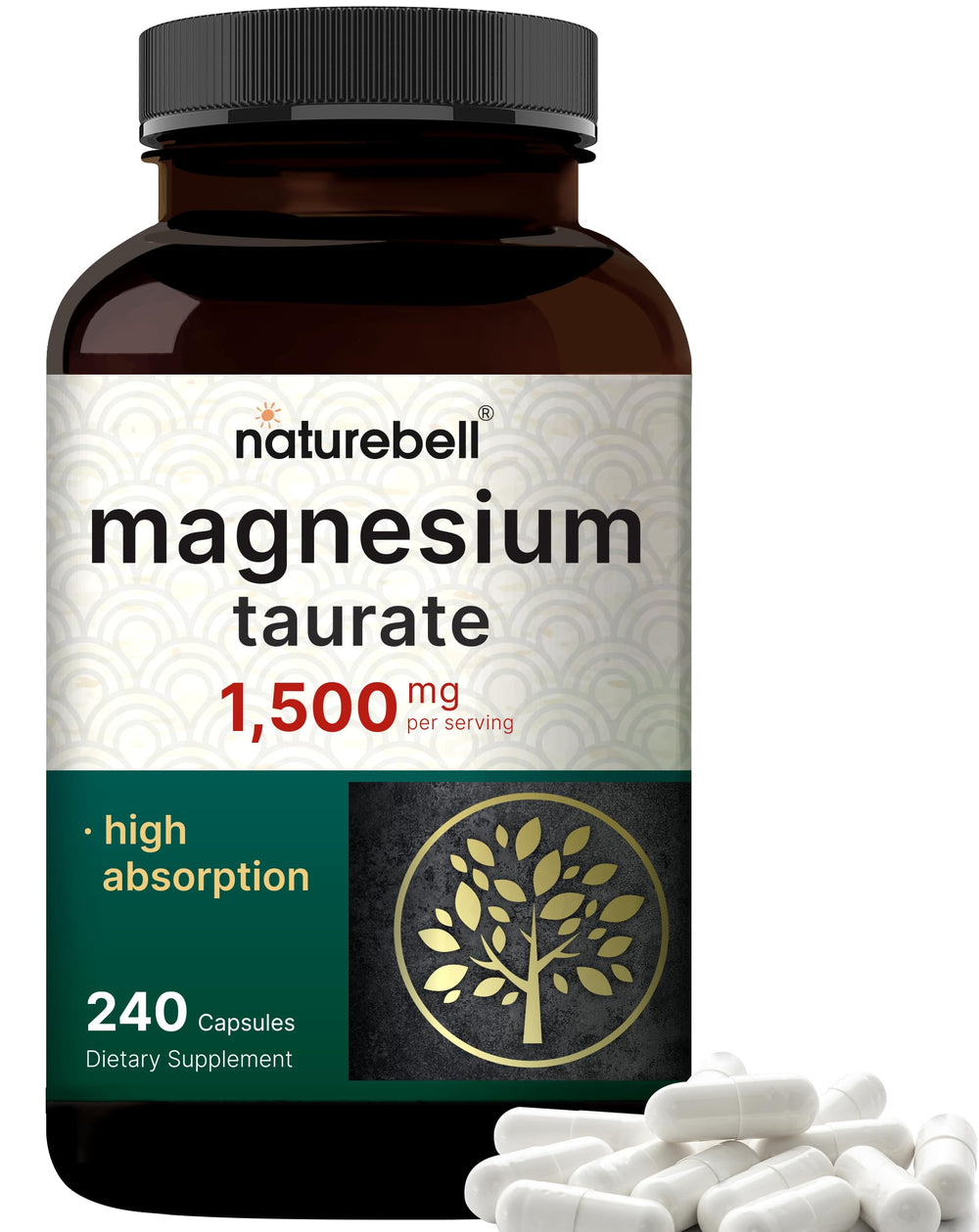 NatureBell Magnesium Taurate 1,500mg bottle with 240 capsules