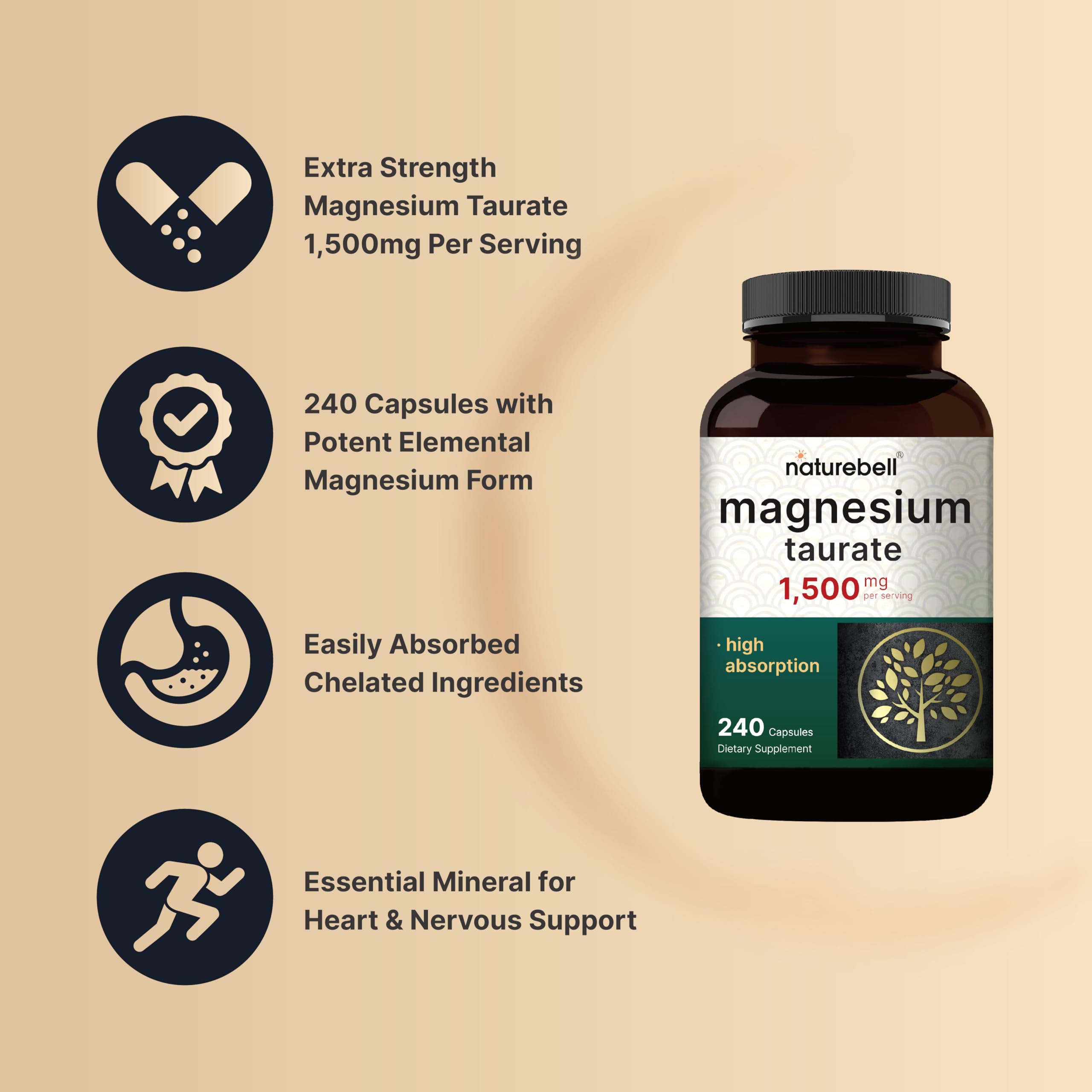 Chelated magnesium taurate composition on label