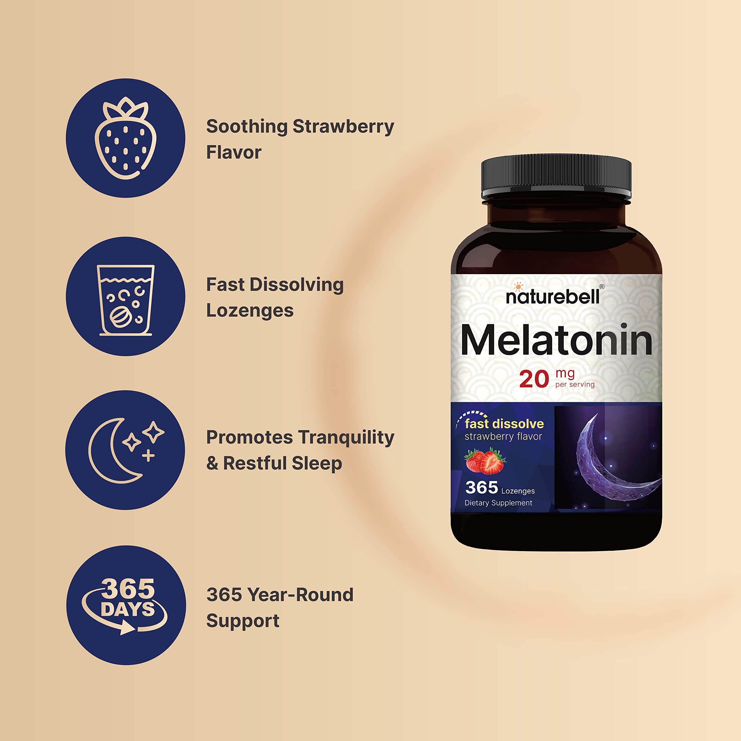 Ingredients and supplement facts for NatureBell Melatonin 20mg