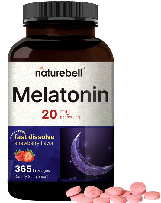 NatureBell Melatonin 20mg strawberry-flavored fast-dissolve chewables bottle front view