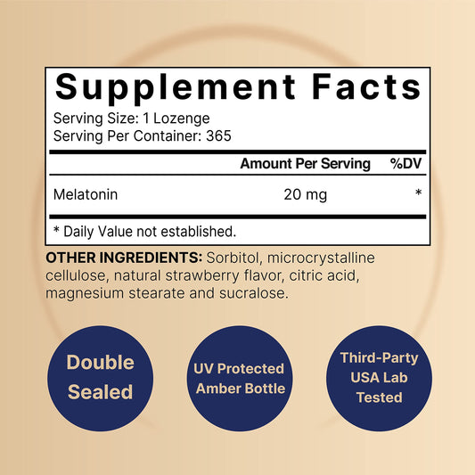 NatureBell Melatonin 20mg strawberry flavor chewables bottle side view