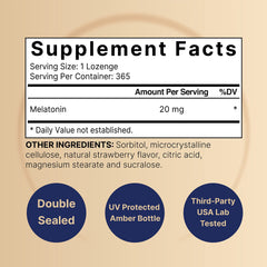 NatureBell Melatonin 20mg strawberry flavor chewables bottle side view
