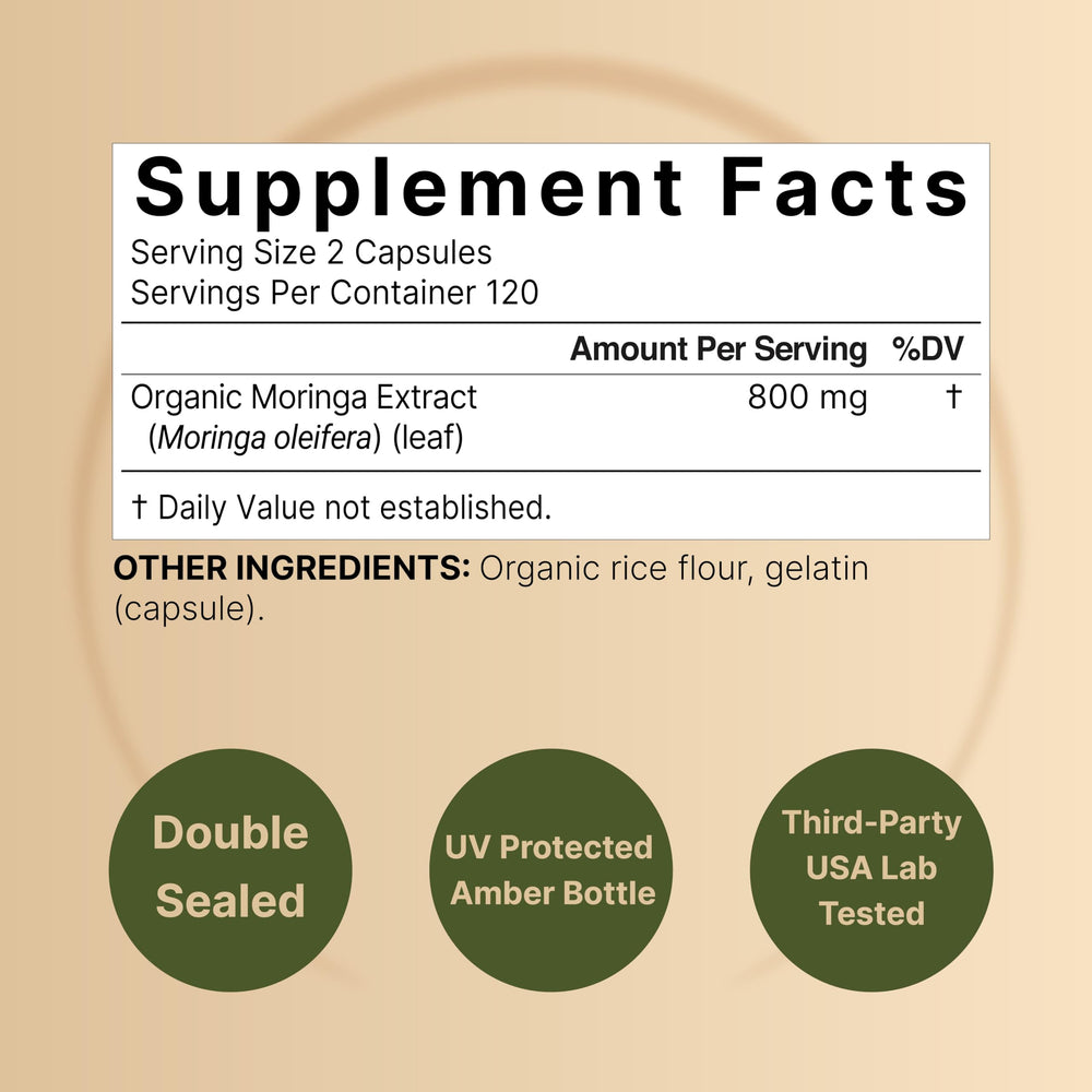 Close-up of NatureBell Moringa bottle