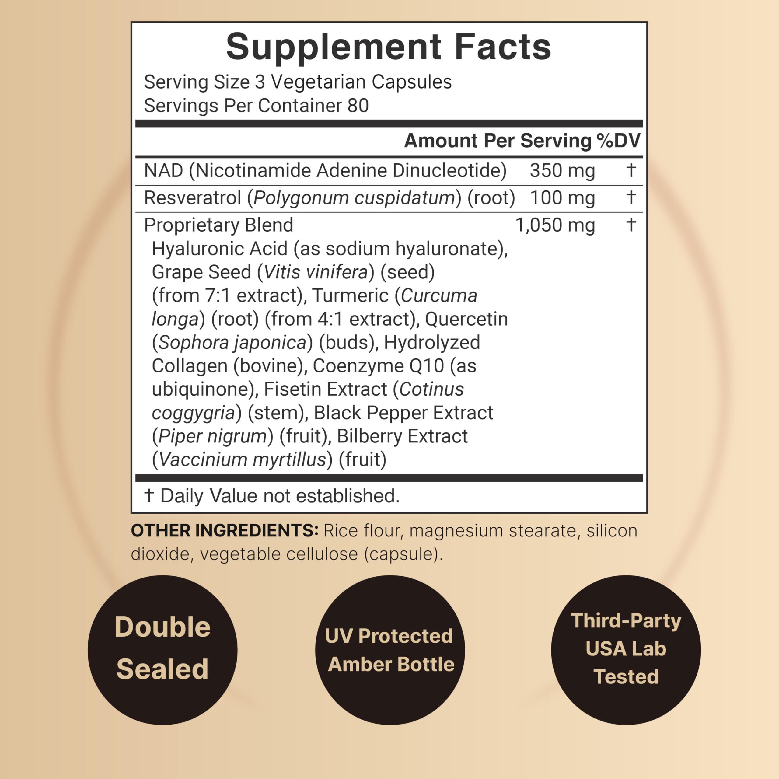 Bottle of NatureBell NAD+ 240 vegetarian capsules