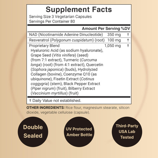Bottle of NatureBell NAD+ 240 vegetarian capsules
